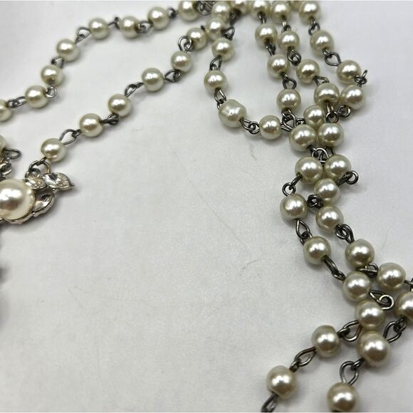 "5/$25" Charming Charlie Long Faux Pearl Rhinestone Tassel Adjustable Necklace - Picture 3 of 7